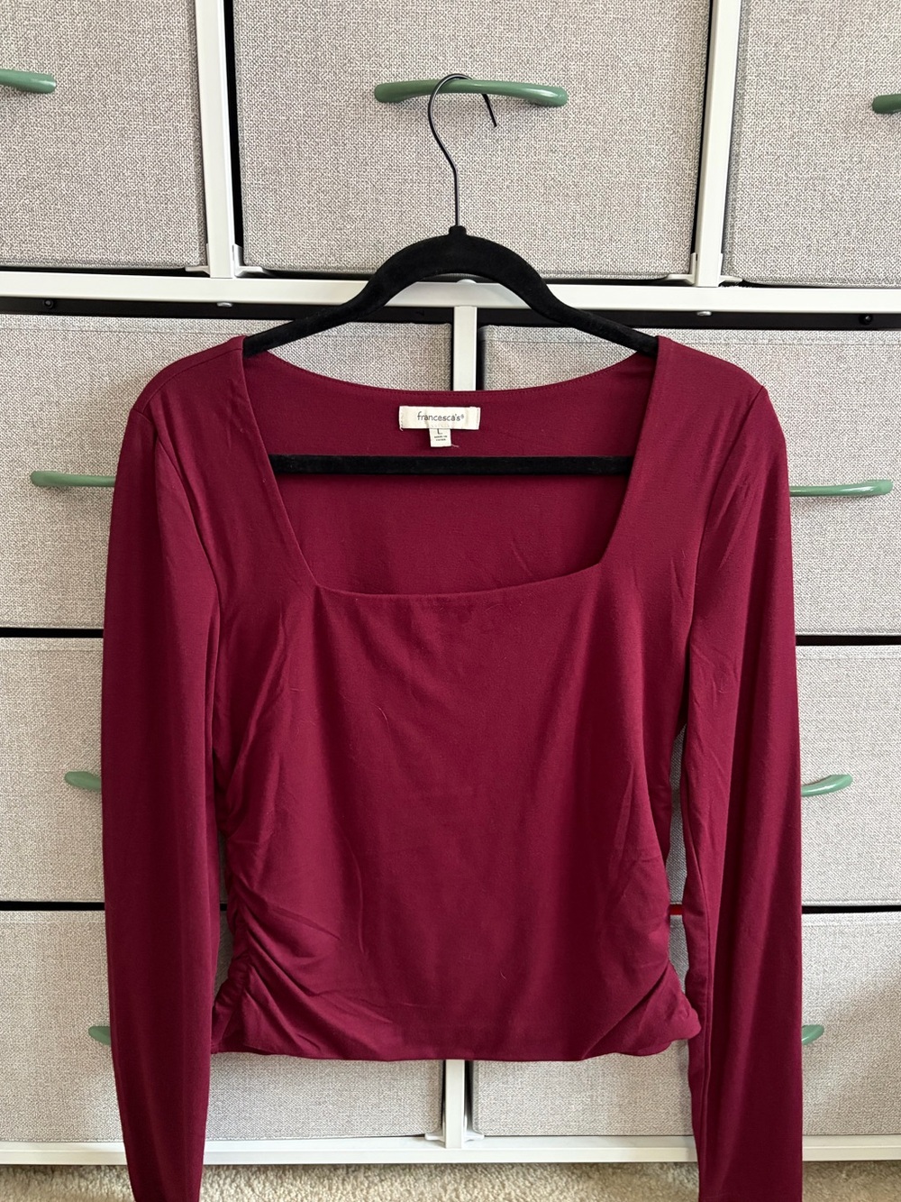 Francesca’s Burgundy Square Neck Top with Side Ruching